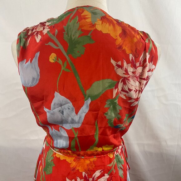 Alice + Olivia Wrap Dress 6 Floral Red Blue Green Yellow Orange Sleeveless - Picture 9 of 12